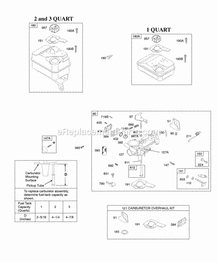 Carburetor Carburetor Overhaul Kit Fuel Supply Diagram and Parts List for 094202-0117-E1  Briggs and Stratton Engine